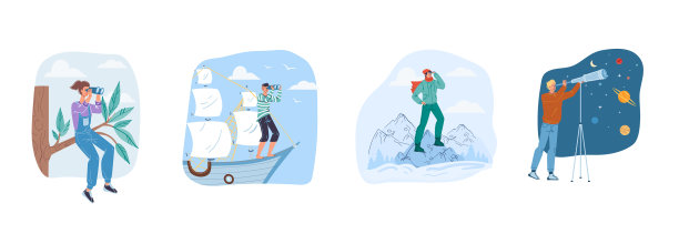 扁平卡通人物集看向远方图片下载