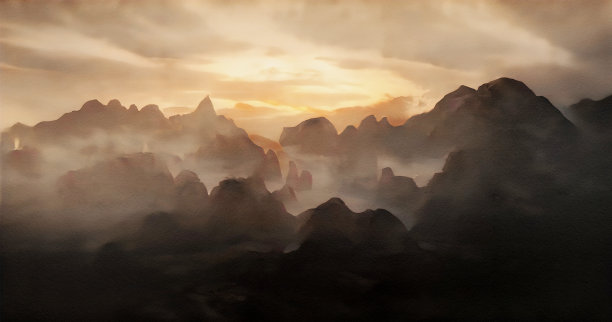 在数字平板电脑上创造的虚构风景。图片下载