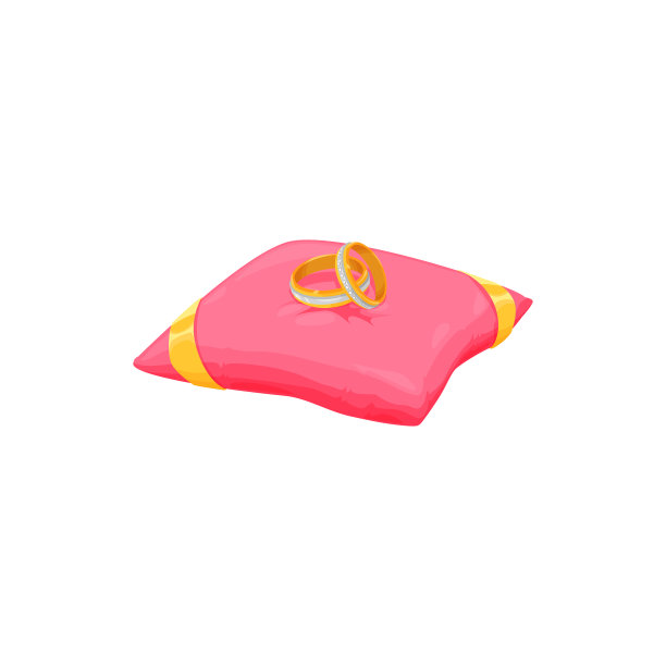 黄金交叉结婚戒指在粉红色枕头孤立图片下载