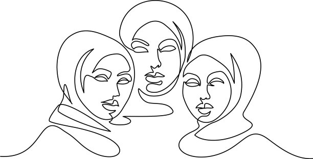 描绘一行三个漂亮的穆斯林妇女图片下载