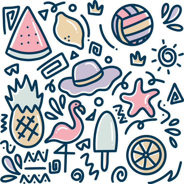 手绘沙滩涂鸦图片下载