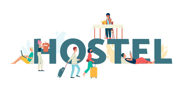 横幅为旅舍大字和游客平图片下载