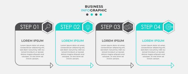 商业信息图设计模板向量与图标和4四个选项或步骤。可用于流程图，演示文稿，工作流布局，横幅，流程图，信息图图片下载