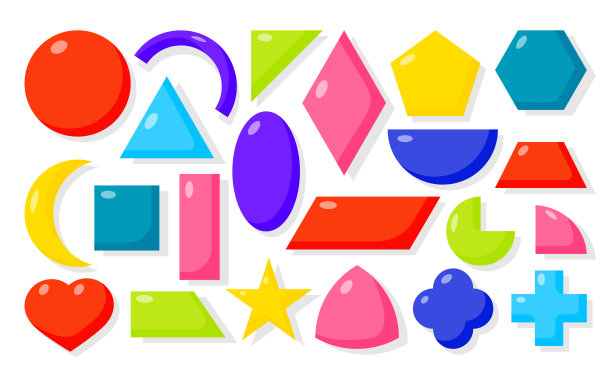 彩色卡通几何图形图标集合向量图片下载