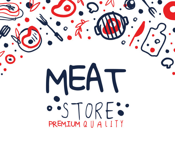 肉类商店旗帜模板与肉类产品无缝模式矢量插图图片下载