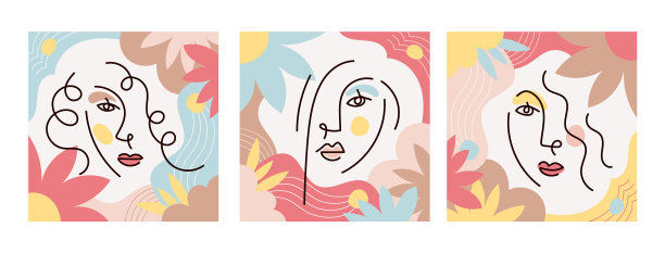 女孩脸上简单的线条画集图片下载