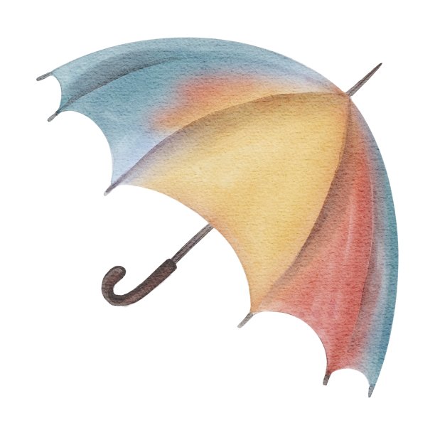 手绘水彩彩虹伞。秋季装饰。用于海报，印刷，图案，卡片，明信片，纺织品，模板，市场图片下载