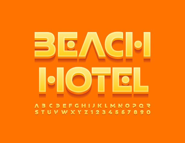 矢量阳光象征海滩酒店。创意字母和数字集图片下载