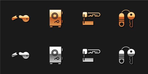 设置破钥匙安全标志和房子与图标图片下载