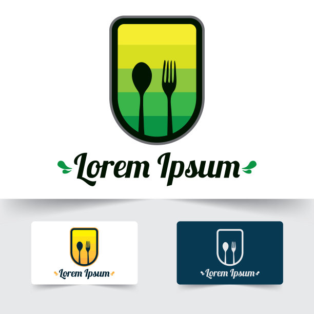 食品标志图标标志，有机食品标志插图模板。叉子和勺子的标志图标。图片下载