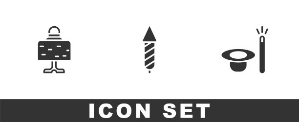 把魔术球放在桌上、烟火火箭和帽子上图片下载