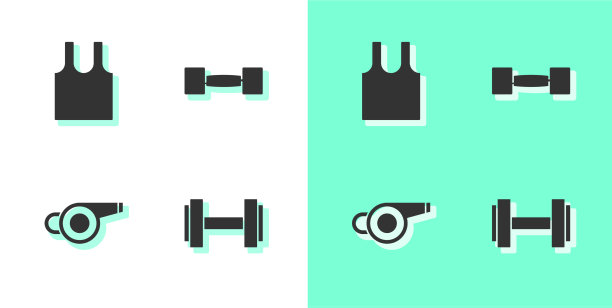 设置哑铃无袖t恤哨子和图标图片下载