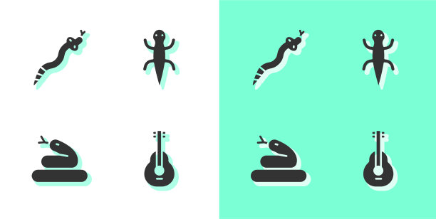 设置墨西哥吉他蛇和蜥蜴图标图片下载