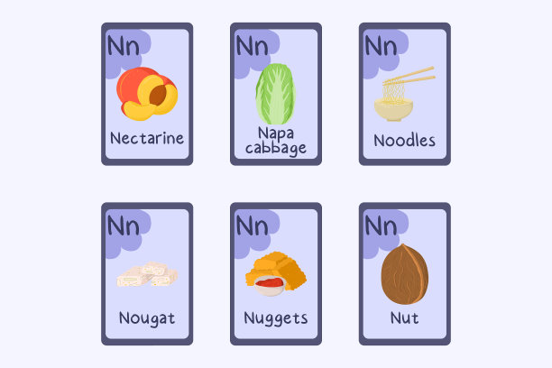 彩色字母抽认卡字母n -油桃图片下载