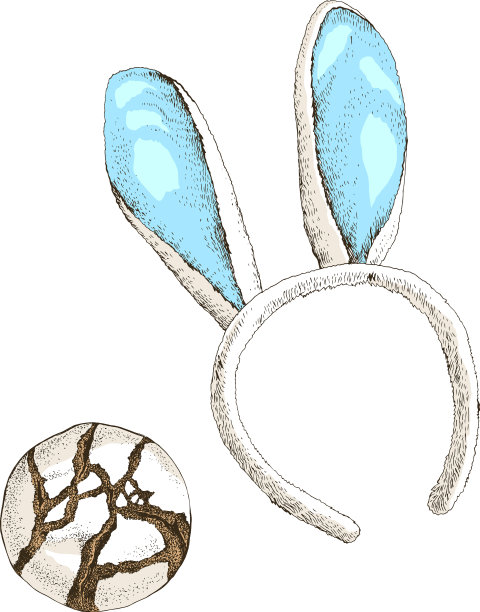 复活节兔子耳朵与饼干在白色的背景图片下载
