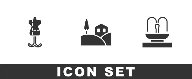 设置人体模型村庄景观和喷泉图标图片下载