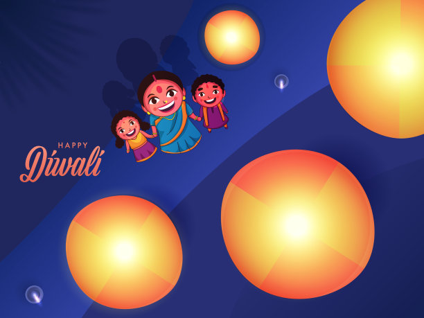 快乐的女人和她的孩子们看着天灯图片下载