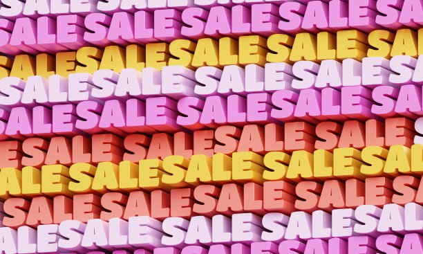 3 d销售背景。抽象排版3D字母背景。黄色，粉色和橙色的现代明亮时髦的词模式。当代封面，背景和传单图片下载