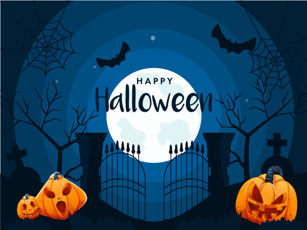 满月蓝色墓地背景与飞行图片下载