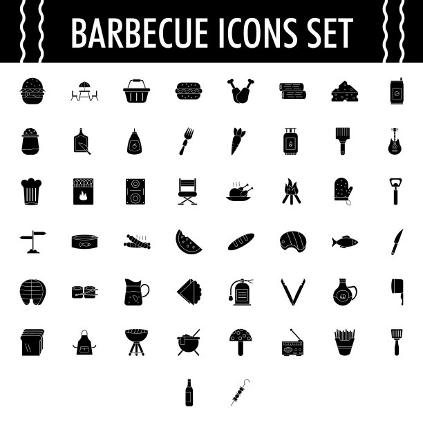 Bw烧烤图标设置在白色背景图片下载