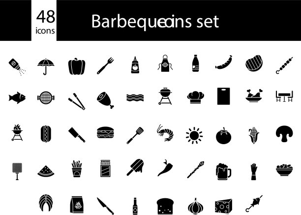 Bw烧烤图标设置在平坦的风格图片下载