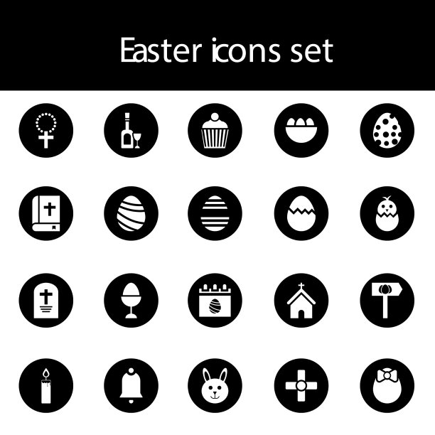平风格复活节图标设置在bw颜色图片下载
