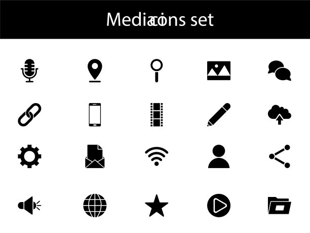 媒体图标设置在黑色和白色图片下载