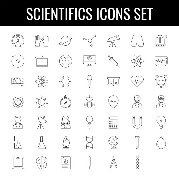 黑色轮廓科学图标设置在白色图片下载