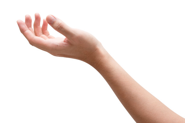 男性伸出手，准备帮助或接受。手势孤立在白色背景。图片下载