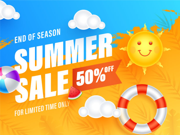 夏季促销海报设计与50折优惠图片下载
