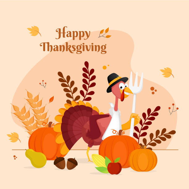 卡通火鸡戴着带叉的朝圣帽图片下载