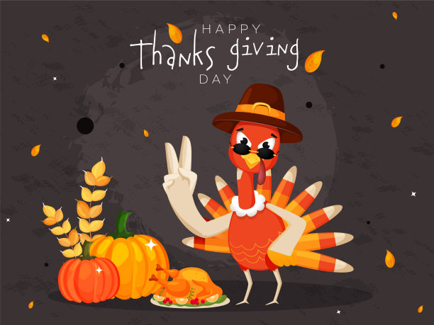 卡通火鸡戴着朝圣帽和食物图片下载