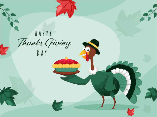 卡通火鸡拿着秋天的馅饼蛋糕图片下载