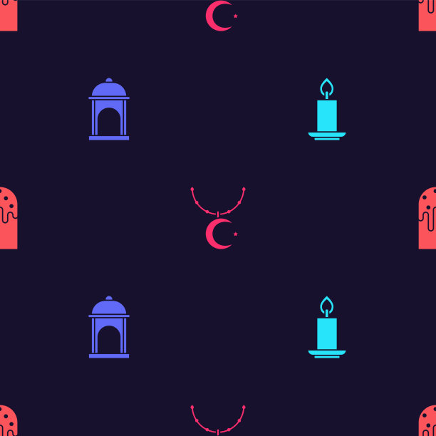 穆斯林清真寺里点燃的蜡烛星月图片下载