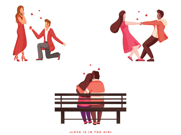 卡通的年轻情侣在不同的姿势像图片下载