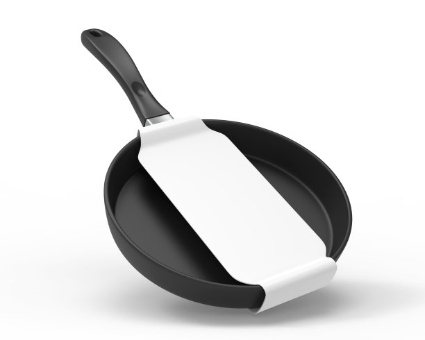 烹饪锅与空白纸品牌标签，3d插图。图片下载