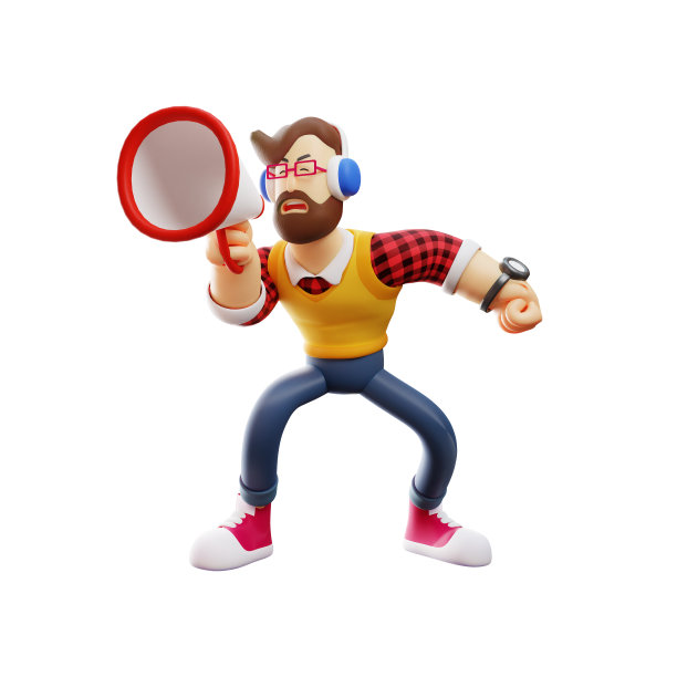 3D男性卡通插图在扬声器上大喊图片下载