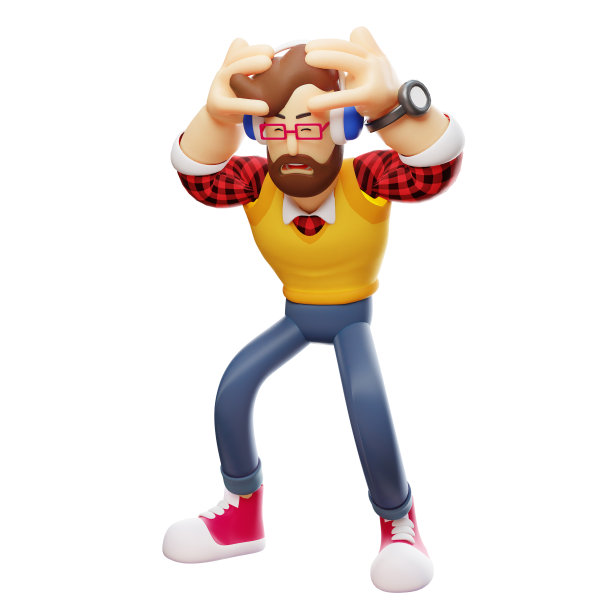 一个男人的卡通设计显示头痛的姿态图片下载