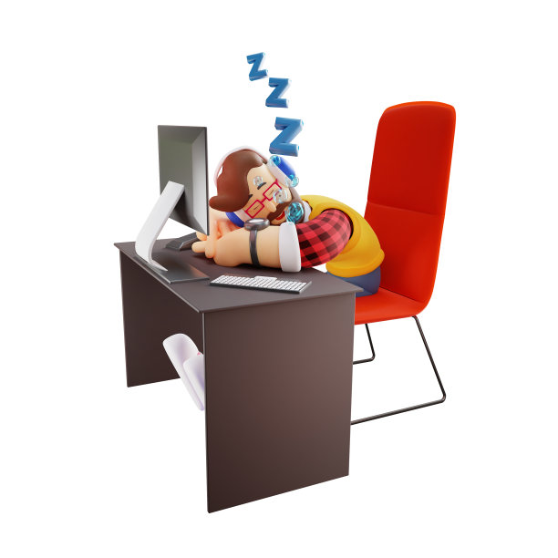 一个疲倦的3d男性卡通设计睡在桌子上图片下载