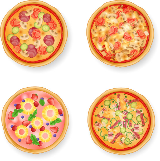 逼真的披萨配上不同种类的香肠图片下载
