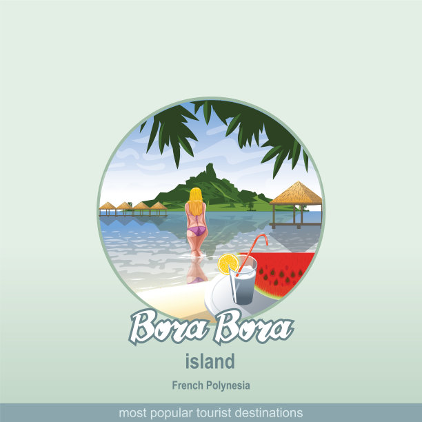 法属波利尼西亚波拉岛和一个女孩图片下载