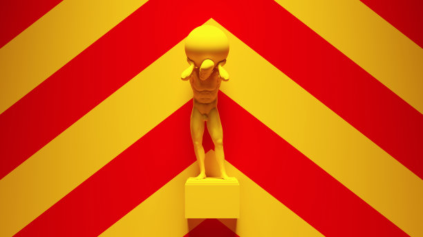 黄红阿特拉斯雕像举起天空与粉红色一个蓝色的Chevron背景图片下载