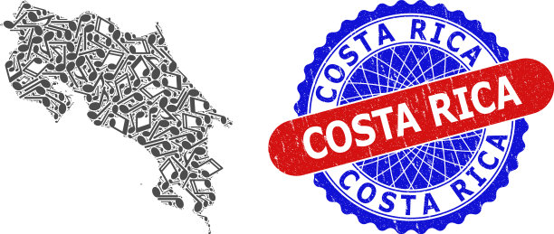 音乐马赛克为哥斯达黎加地图和双色图片下载