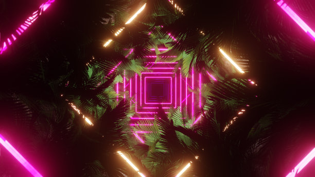 霓虹灯下的棕榈树图片下载