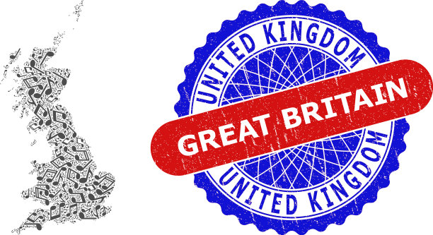 音乐符号马赛克为英国地图和图片下载