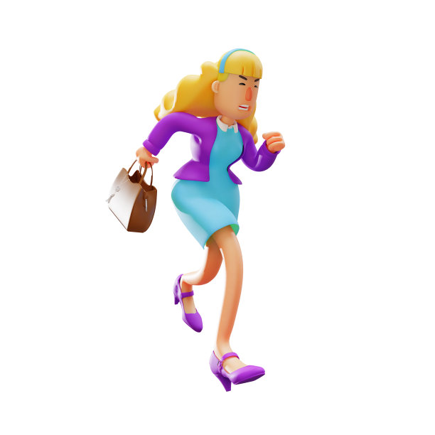 3D商业女性卡通图片运行与一个严肃的脸图片下载