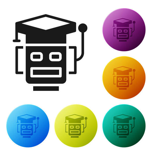 黑色机器人图标孤立在白色背景上图片下载