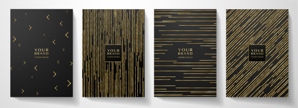 现代黑色封面设计集。豪华动态金线图案。创造性优质条纹向量图片下载