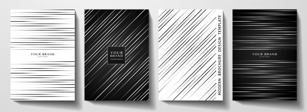 现代封面设计集。豪华创意动态对角线图案单色:黑、白图片下载