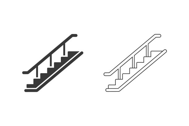 矢量楼梯线图标设置在平面风格图片下载